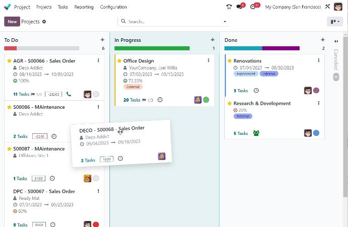 Arkeup eDoo, Intégrateur expert Odoo France, expert Odoo Paris - Nantes - Martinique - La Réunion, Odoo Projet, Odoo gestion de projet, Suivi des tâches, vue kanban, vue Gantt
