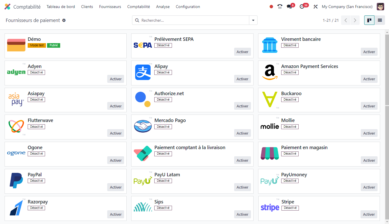 Odoo paiement en ligne