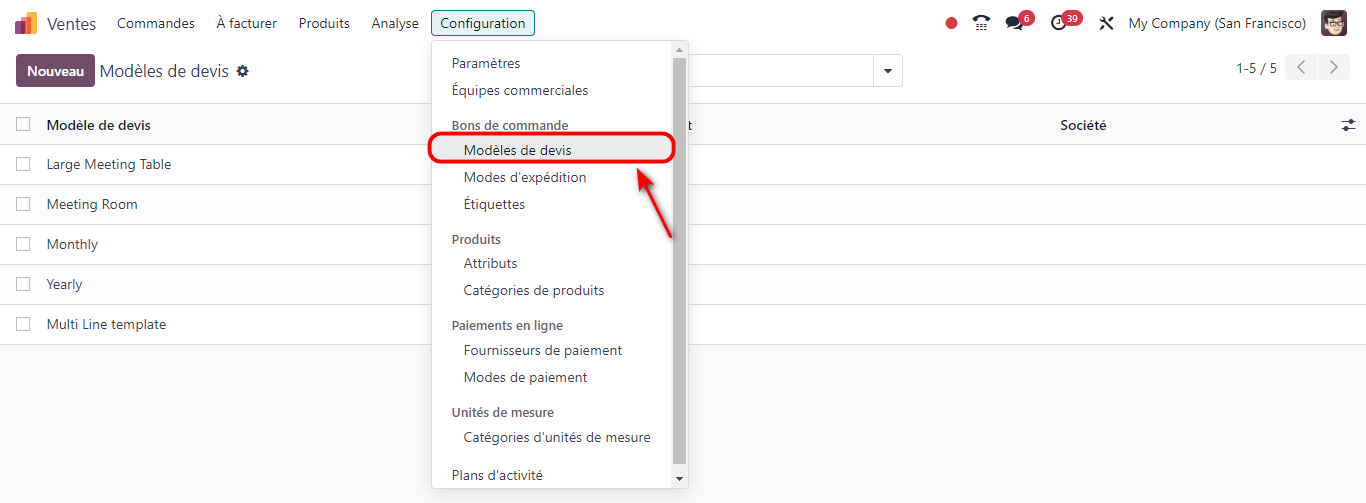 modèle de devis Odoo