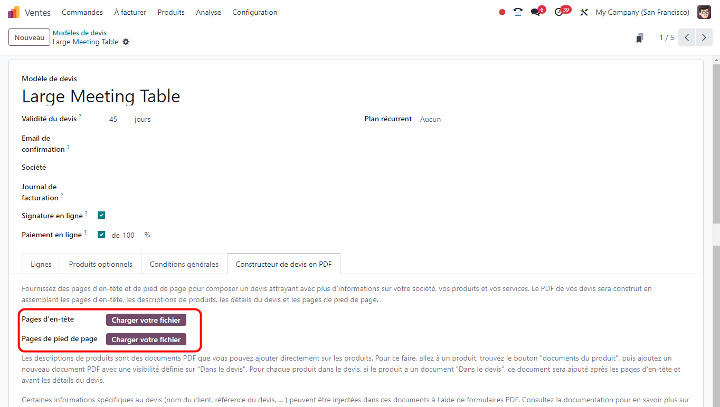 modèle de devis Odoo